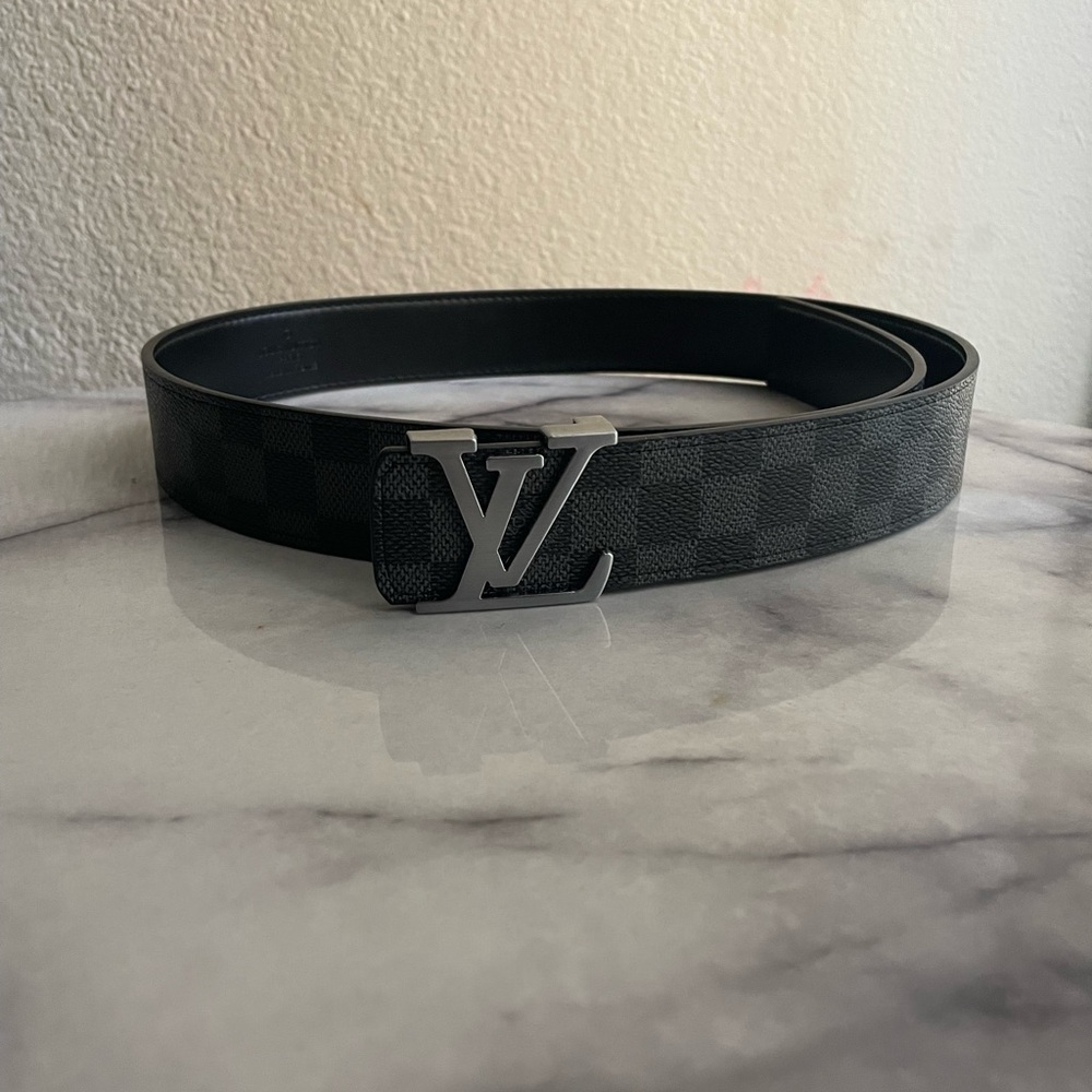 Louis Vuitton Black Leather Belt with Signature LV Buckle